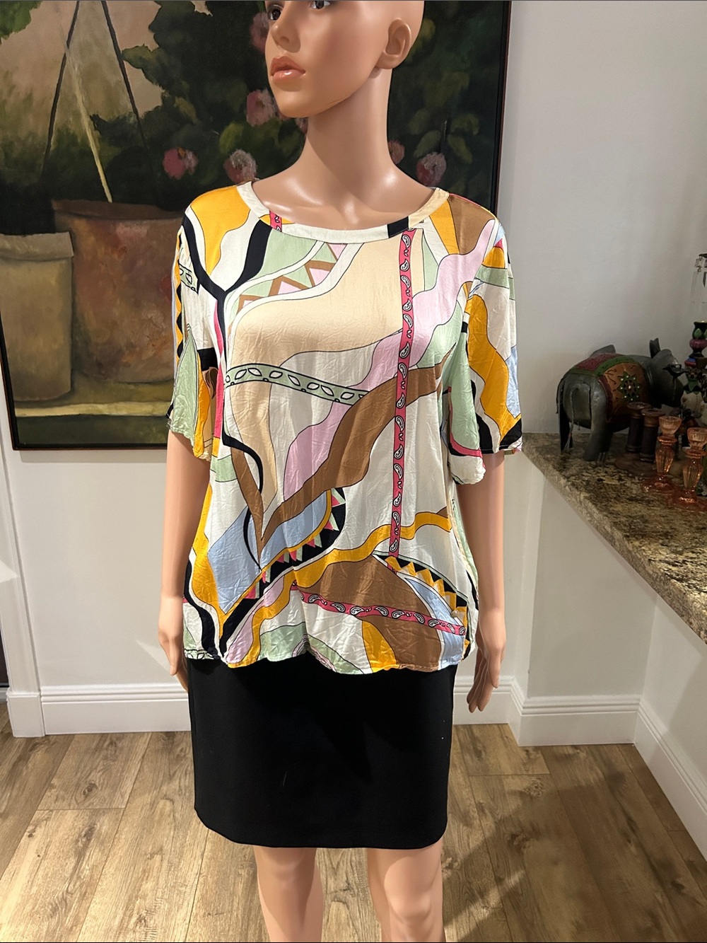 Mos Mosh Abstract Print Short Sleeve Women's Top in Multicolor